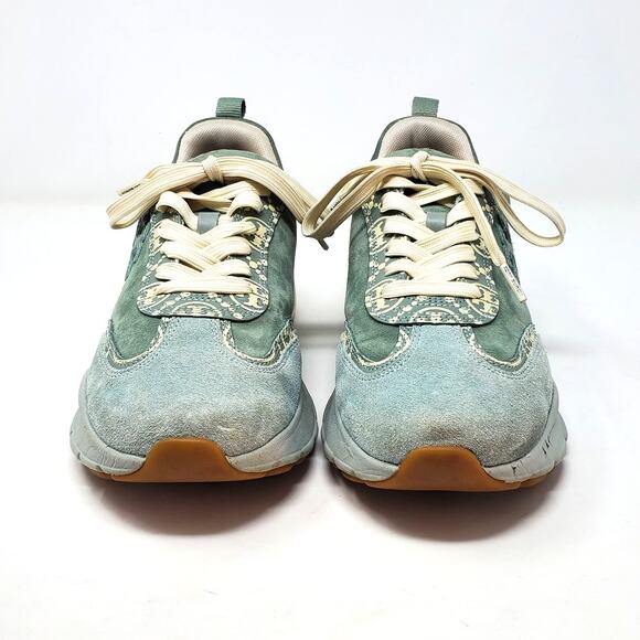 Tory Burch T Monogram Good Luck Trainer Suede Sneakers Blue Celadon Size US 9 - Picture 10 of 10